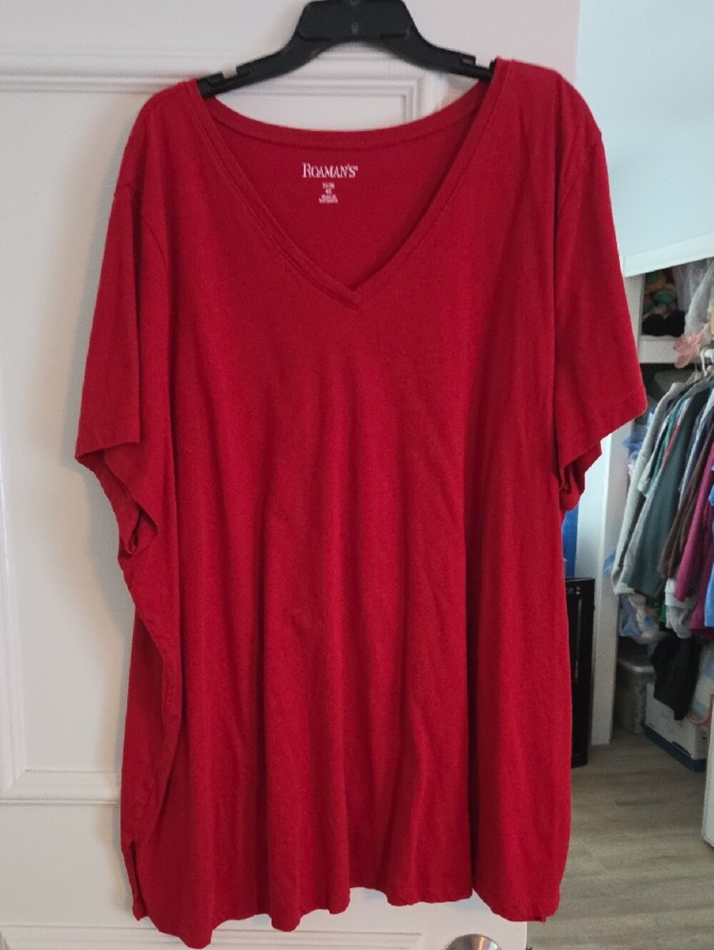 Roaman's Red V-Neck Short Sleeved Top - Picture 2 of 3